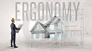 Young engineer holding blueprint concept