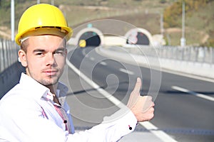 Young engineer near the tunnel