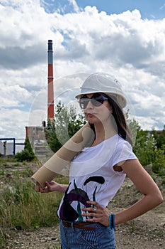 Young engineer woman on site