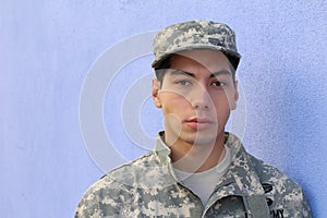 Young ethnic serious army American recruit