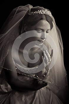 Young European bride. Black and white wedding photography
