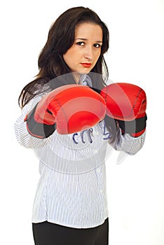 Young executive woman in attack