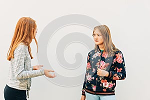 Young expressive girls having active conversation