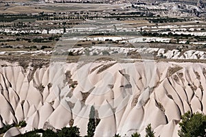 Young fairy chimneys in formation, effect of water erosion on volcanic arenisc rock in Cappadocia, Turkey