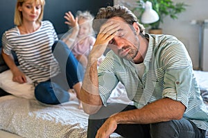 Young family with child having financial problems,depression,crisis. People divorce, stress concept.