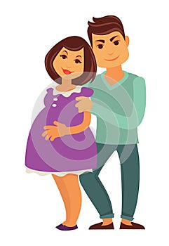 Young family expecting child pregnant woman and husband vector flat