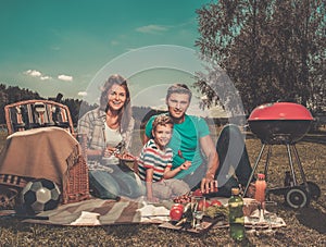 Young family having picnic