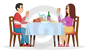 Young family, millenials, lovers having romantic dinner at home.