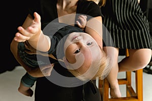 Young family spending time together and smiling