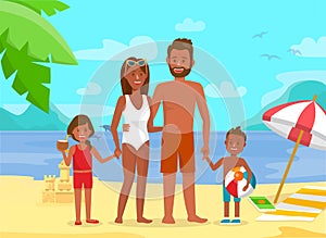 Young Family on Summer Holidays Flat Illustration