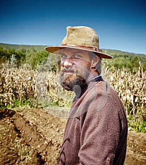 Young farmer closeup portrait outdoor