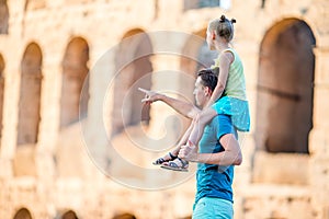 Young father and little girl background Colosseum, Rome, Italy