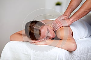 Young fatigue woman lying on a stretcher