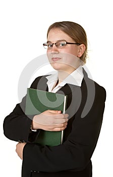 Young female accountant with ledger