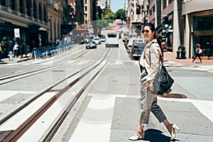 Young female asian office lady going to work