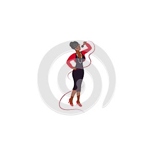 Young female black jazz woman singing vector illustration