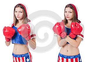 The young female boxer isolated on white