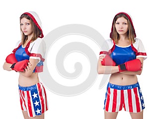 The young female boxer isolated on white