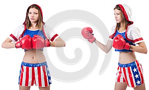 The young female boxer isolated on white