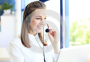 Young female call center operator