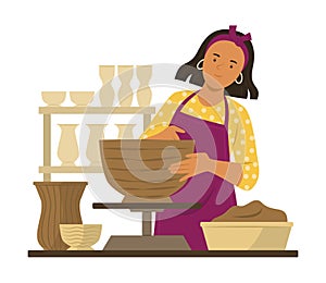 Young Female Ceramic Potter Making Ceramic Bowl