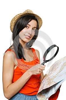 Young female choosing travel destination