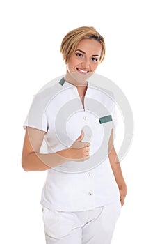 Young female doctor isolated over white background