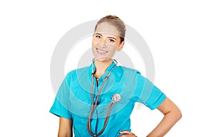 Young female doctor or nurse with stethocope