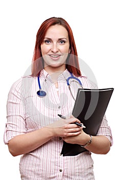 Young female doctor, smiling and happy