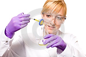 Young female doctor taking some samples, isolated