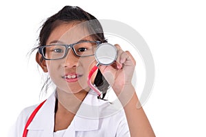 Young female doctor using stethoscope