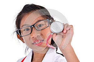 Young female doctor using stethoscope,