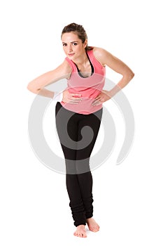 Young female doing some exercises, isolated