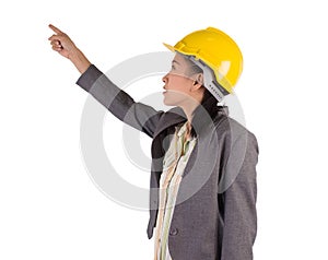 Young female engineer with isolated on white background