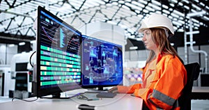 Young Female Engineer Using SCADA System To Operate Processes