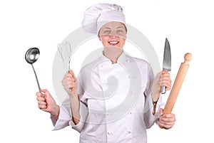 Young female executive chef with four hands