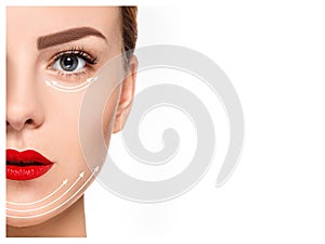 The young female face. Antiaging and thread lifting concept