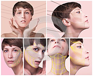 The young female face. Antiaging and thread lifting concept