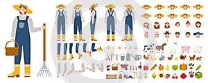 Young female farmer constructor set. Person working on a farm.
