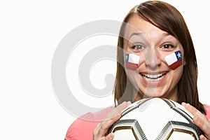 Young Female Football Fan With Chilean Flag