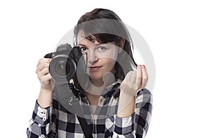 Young female freelance professional photographer earning money