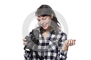 Young female freelance professional photographer earning money