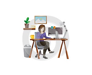 Young female freelancer vector illustration