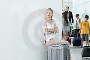 Young, female frustrated passenger at the airport