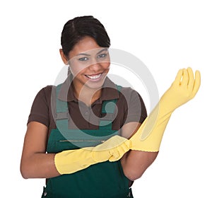 Young Female Gardner Wearing Gloves