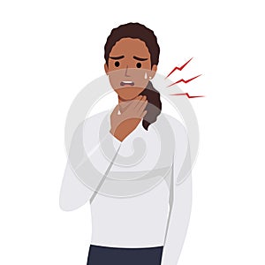 Young female having sore throat symptom. cold and flu, Pharyngitis or tonsil inflammation symptom photo