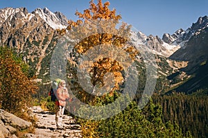 Young female hiker exploring mountain site in Slovakia