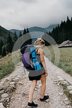 Young female hiker in polish mountains