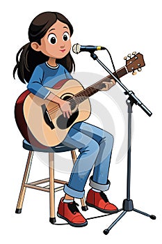 Young female musician playing acoustic guitar-
