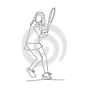 Young female playing tennis, ready to hit the ball - vector illustration